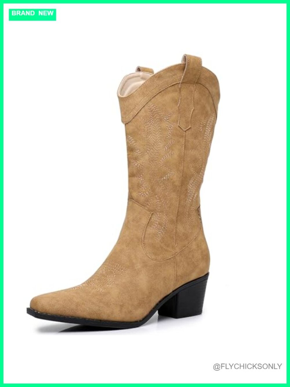 Western Cowboy Boots with Snip Toe Chunky Heel Mid Calf Cowgirl Boots